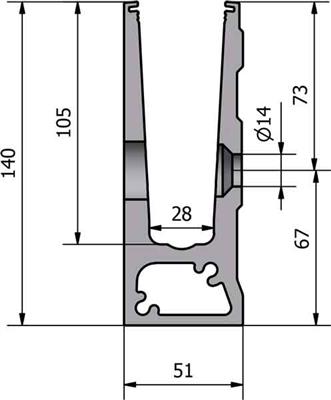 Trans Level 60 Glasprofil, 1,0kN, für Seitenmontage, Länge 2500mm