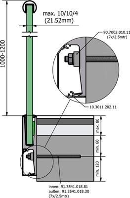 Trans Level 30 Glasprofil, 1,0kN, für Seitenmontage, Länge 5000mm