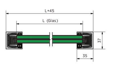 SKYFORCE, unbehandelt für Side Montage, für Glasstärken 16-17,5mm, Höhe 1000mm