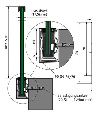 Trans Level 6501 Glasprofil unbehandelt, 0,5kN, für Seitenmontage, Länge 5000mm