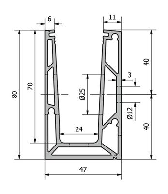 Trans Level 6501 Glasprofil natur, 0,5kN, für Seitenmontage, Länge 5000mm