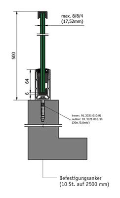 Trans Level 6500 Glasprofil unbehandelt, 0,5kN, für Aufsatzmontage, Länge 5000mm