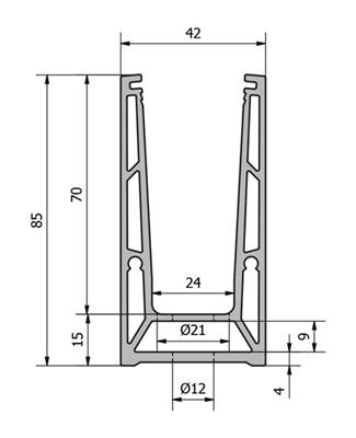 Trans Level 6500 Glasprofil natur, 0,5kN, für Aufsatzmontage, Länge 5000mm