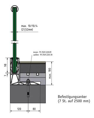 Trans Level 3120 Glasprofil natur, 1,0kN, für Bodenmontage, Länge 5000mm