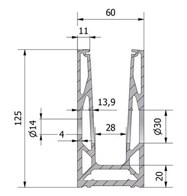 Trans Level 6081 Glasprofil unbehandelt, 1,0kN, für Seitenmontage, Länge 5000mm