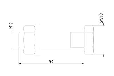 Montagebolzen auf Stahl, M12x50mm, AISI 316