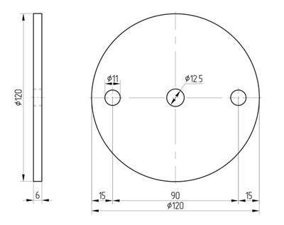 Ronde mit 2+1 Bohrungen (11mm+12,5mm), Größe 120x6mm