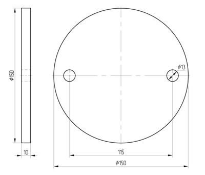 Ronde aus Stahl roh, mit 2 Bohrungen (13mm), 150x10mm