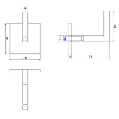 Handlaufträger aus Stahl roh, quadratisch, Wandplatte 60x60mm, mit Innengewinde