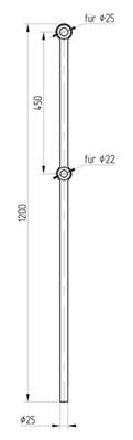 Lochstab 1200mm, Ø25mm, mit 2 Lochungen, Abstand 450mm