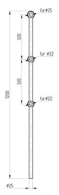 Lochstab 1200mm, Ø25mm, mit 3 Lochungen, Abstand 320mm