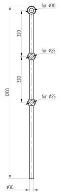 Lochstab 1200mm, Ø30mm, mit 3 Lochungen, Abstand 320mm