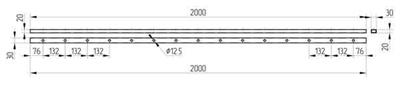 Traverse 30x20x2000mm, mit 15 einseitigen Bohrungen Ø 12,5mm