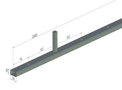 Traverse 30x20x2000mm, mit 15 einseitigen Bohrungen 12,5x12,5mm