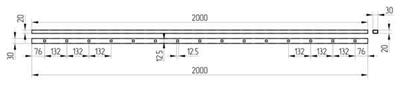 Traverse 30x20x2000mm, mit 15 einseitigen Bohrungen 12,5x12,5mm