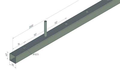 Traverse 40x40x2000mm, mit 15 einseitigen Bohrungen Ø 12,5mm