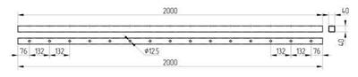 Traverse 40x40x2000mm, mit 15 einseitigen Bohrungen Ø 12,5mm