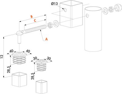 Torband-Paar GBM12-40, V2A, M12, Achslänge 150mm