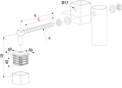 Torband-Paar GBM16-DP-50, feuerverzinkt, M16, Achslänge 160mm