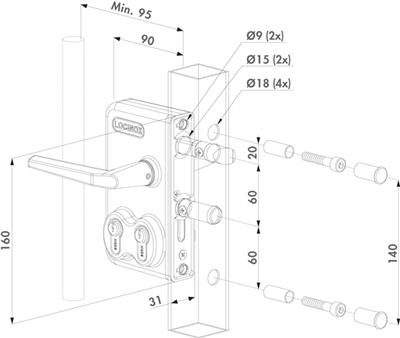 Doppelzylinderschloss LDKZ D1, für flache Profile 80mm