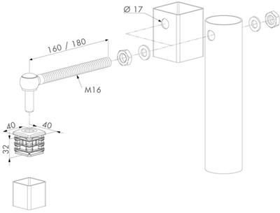 Torband-Paar GBM16-DP40, feuerverzinkt, M16, Achslänge 180mm