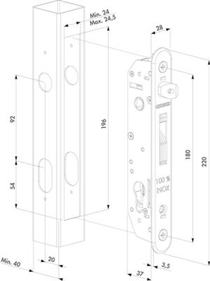 Einsteckschloss FORTYLOCK, für Vierkantprofile min. 40mm