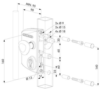 Elektroschloss LIRQ U2, für runde Profile 30-50mm