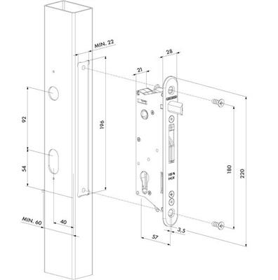 Einsteckschloss SIXTYLOCK, für Vierkantprofile min. 60mm