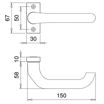 gekröpfter Türdrücker von edi, runde Form, auf eckiger Rosette