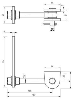 Torband aus Stahl (blank), 180° verstellbar, M12