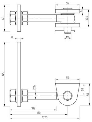 Torband aus Stahl (blank), 180° verstellbar, M16