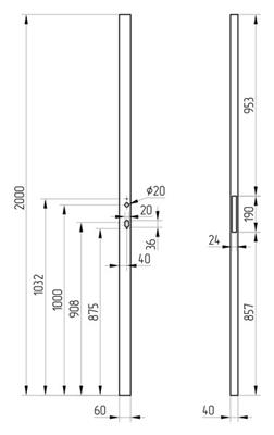 Anschweißprofil, Rohr 60x40x2mm, Länge 2000mm für SIXTYLOCK