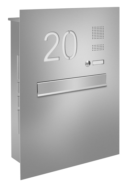 Zaunbriefkasten FRISCO mit Frontplatte, Funktionsfeld und Hausnummer, Edelstahl
