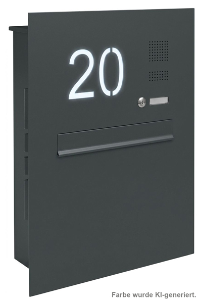 Zaunbriefkasten FRISCO mit Frontplatte, Funktionsfeld und Hausnummer, RAL 7016