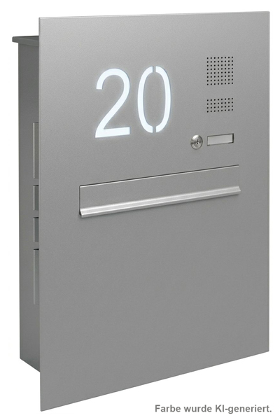 Zaunbriefkasten FRISCO mit Frontplatte, Funktionsfeld und Hausnummer, RAL 9007