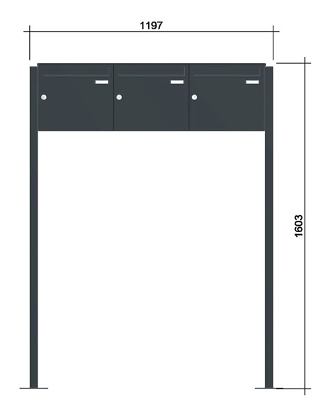 Freistehende Briefkastenanlage ´3' -zAoF- Stahlblech RAL7016/9016
