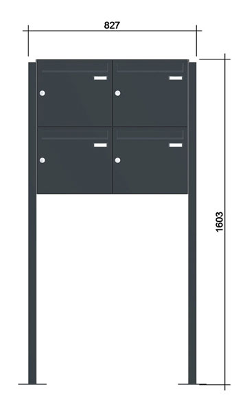 Freistehende Briefkastenanlage ´4' -zAoF- Stahlblech RAL7016/9016