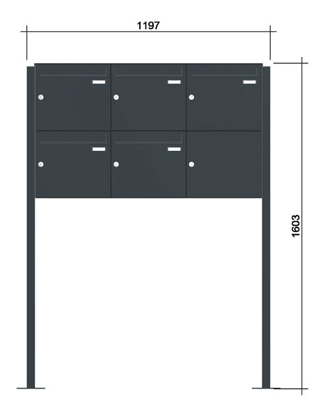 Freistehende Briefkastenanlage ´5' -zAoF- Stahlblech RAL7016/9016