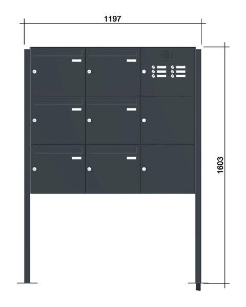 Freistehende Briefkastenanlage ´6´ -zAmF- Stahlblech RAL7016/9016