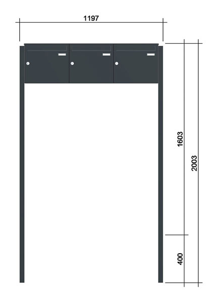 Freistehende Briefkastenanlage ´3´-zEoF- Stahlblech RAL7016/9016
