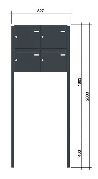 Freistehende Briefkastenanlage ´4´ -zEoF- Stahlblech RAL7016/9016