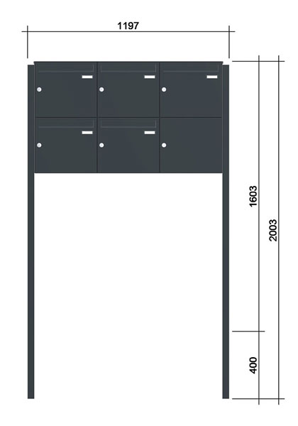Freistehende Briefkastenanlage ´5´ -zEoF- Stahlblech RAL7016/9016