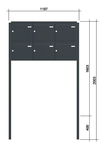 Freistehende Briefkastenanlage ´6´ -zEoF- Stahlblech RAL7016/9016