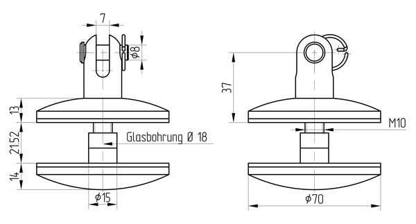 Glasplattenhalterung, V2A, Typ 1927 - mit Gabel , für Glas 21,52mm