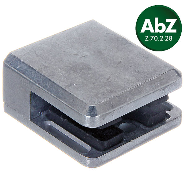 Glasklemme eckig für flache Profile, Zinkdruckguss, für 12,00mm/12,76mm