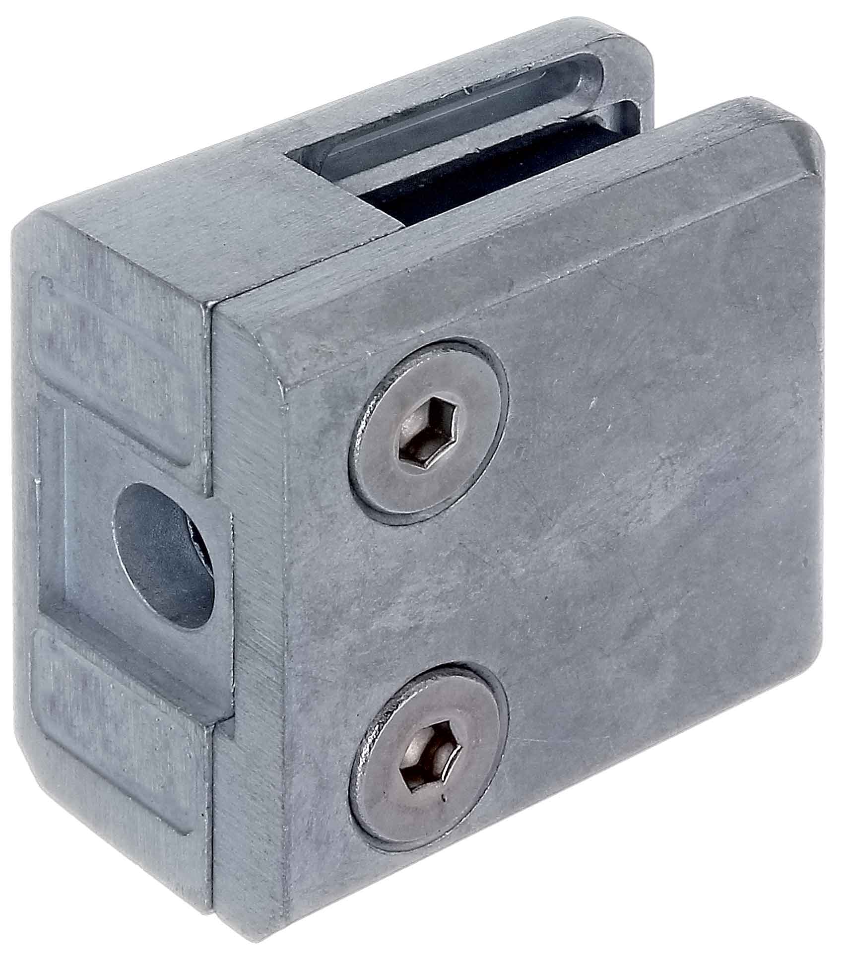 Glasklemme eckig für flache Profile, Zinkdruckguss, für 6,00mm/6,76mm