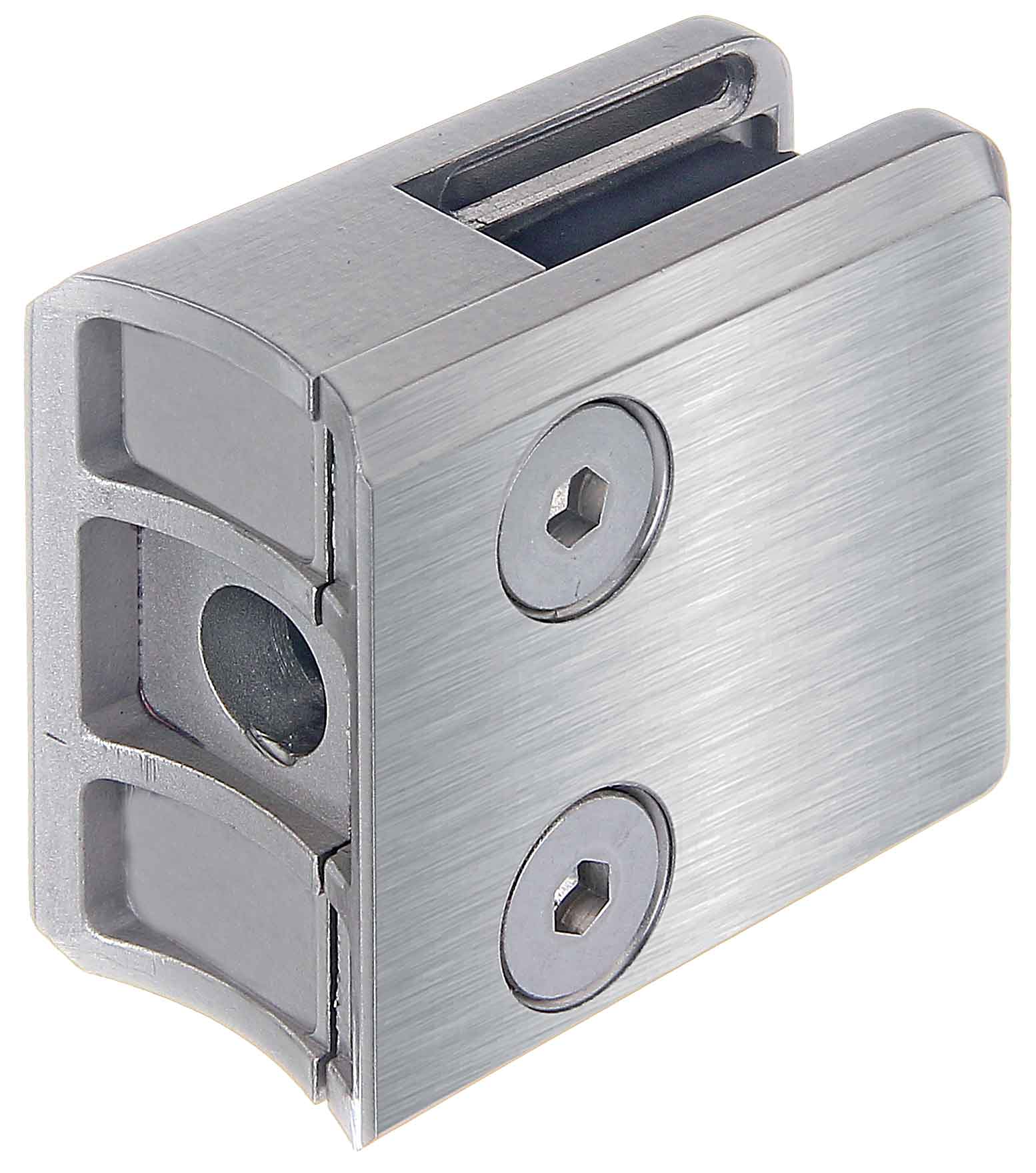 Glasklemme eckig für Ø 38-48mm, VA-Finish versiegelt, für 6,00mm/6,76mm