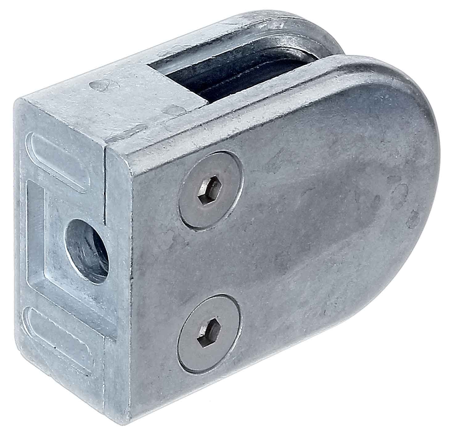 Glasklemme halbrund für flache Profile, Zinkdruckguss, für 8,00mm/8,76mm