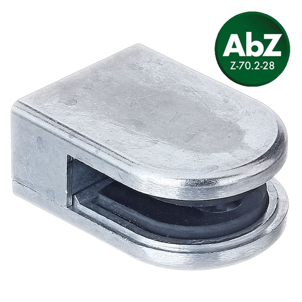 Glasklemme halbrund für flache Profile, Zinkdruckguss, für 8,00mm/8,76mm