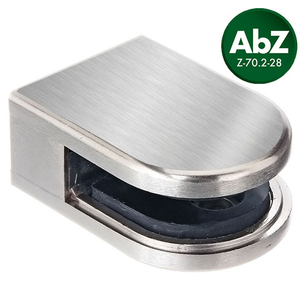 Glasklemme halbrund für flache Profile, V4A-massiv, für 8,00mm/8,76mm